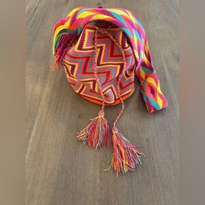 Colorful Woven Bucket Bag with Tassels